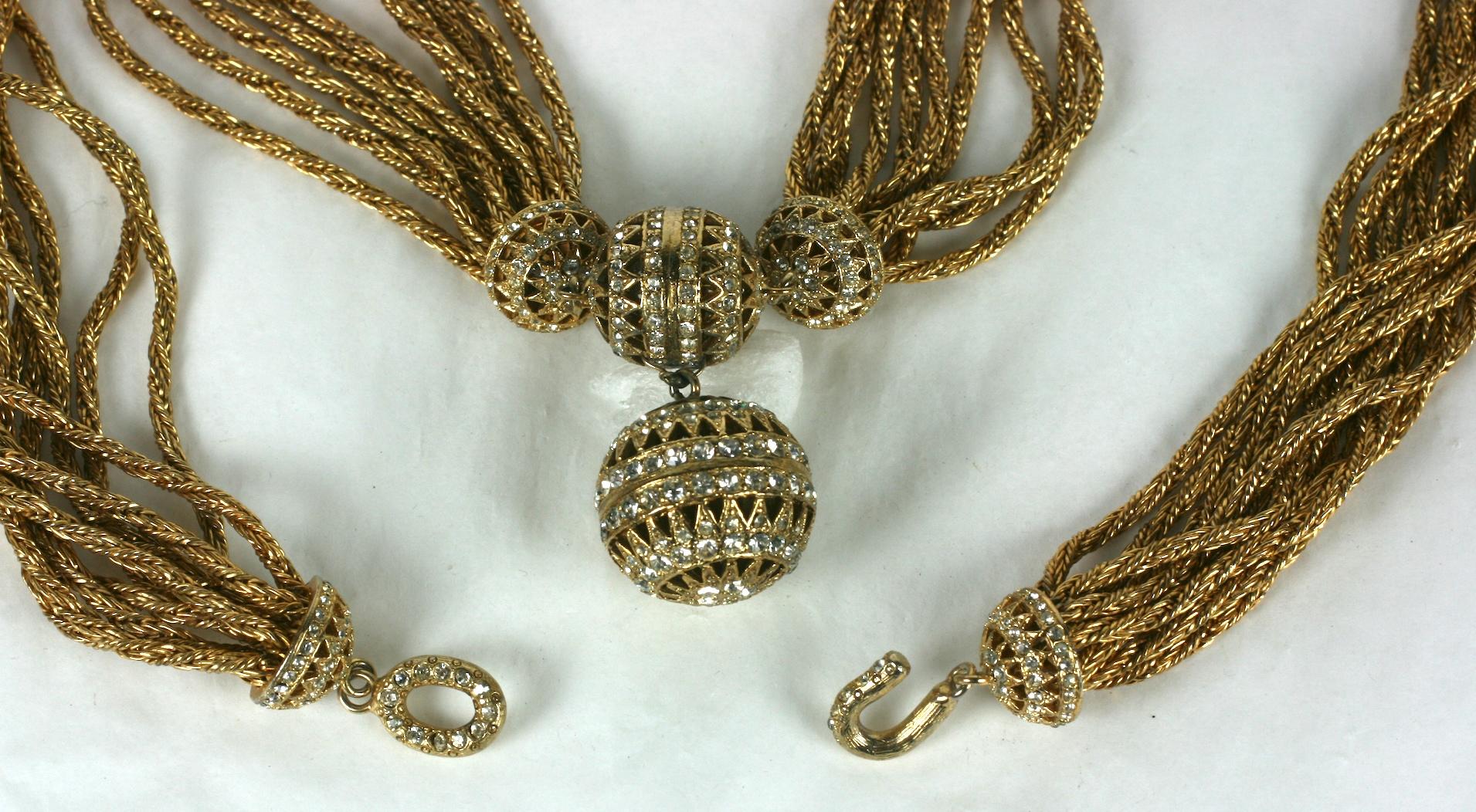 Elegant Sautoir of Gilt Fox Chain and Pave Ball Stations In Excellent Condition For Sale In New York, NY