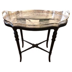 Used Elegant Scalloped Nininger & Co. Custom Drinks Table with Silver Plate Insert
