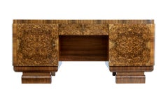 Elegant Scandinavian Burr Walnut Art Deco Pedestal Desk