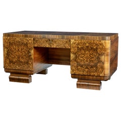 Vintage Elegant Scandinavian Burr Walnut Art Deco Pedestal Desk