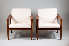 Elegant Scandinavian Mid-Century Modern Teak Re-Upholstered Easy Chairs