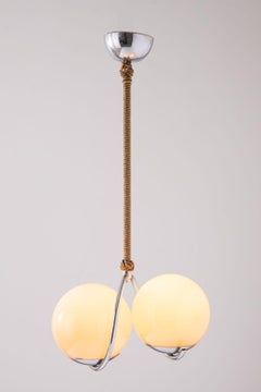 Elegant Scandinavian Pendant Lamp 1960s in Polished Nickel with Danish Cord