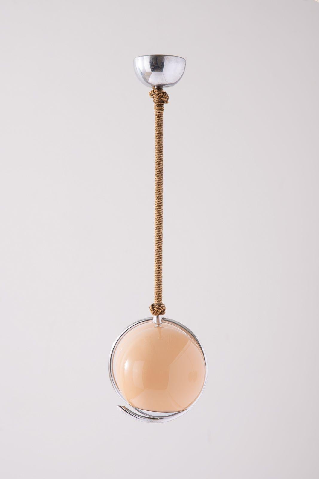 Elegant Scandinavian Pendant Lamp 1960s in Polished Nickel with Danish Cord In Good Condition For Sale In Dallas, TX