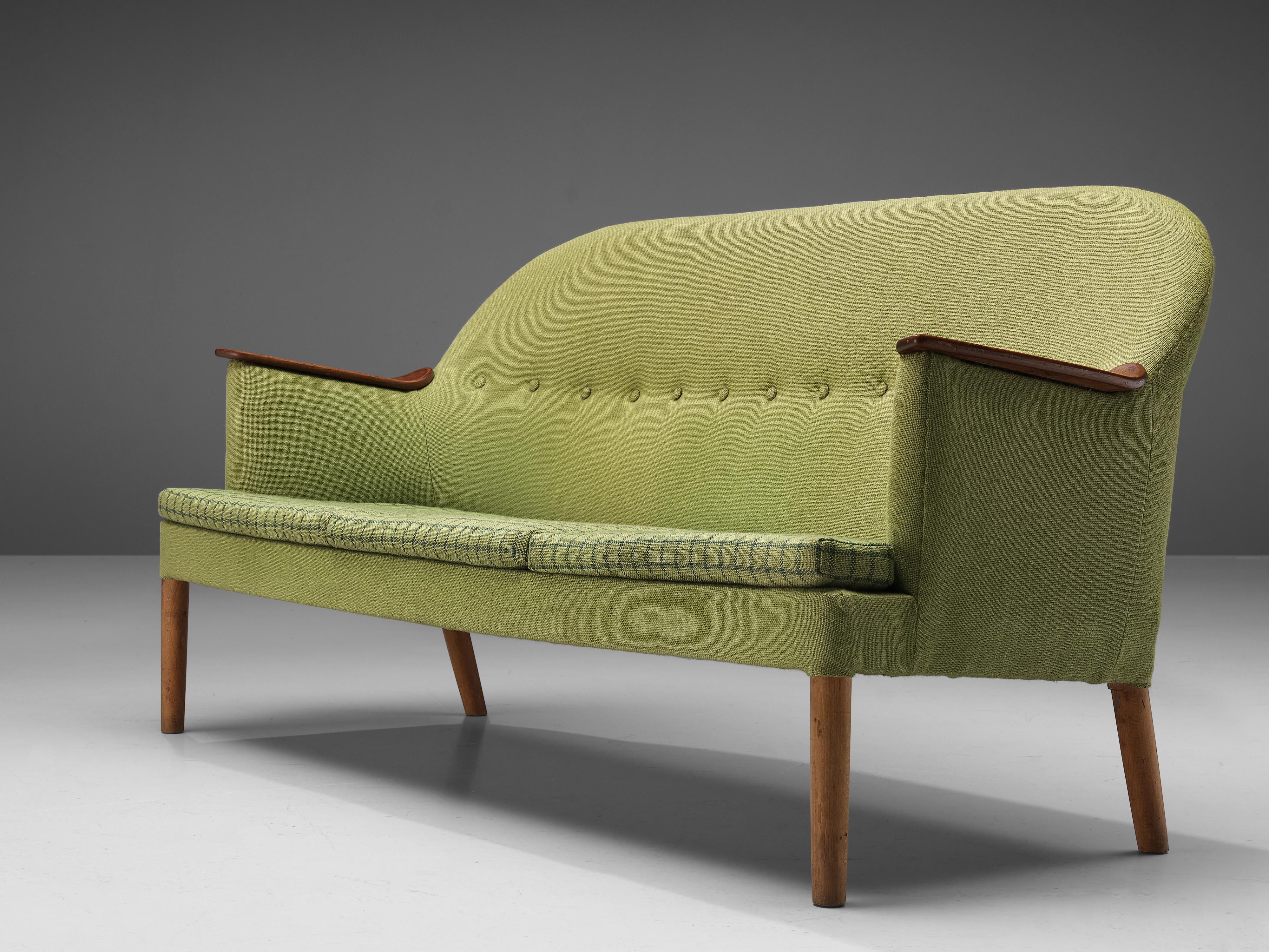 Fabric Scandinavian Sofa in Teak and Green Upholstery  For Sale