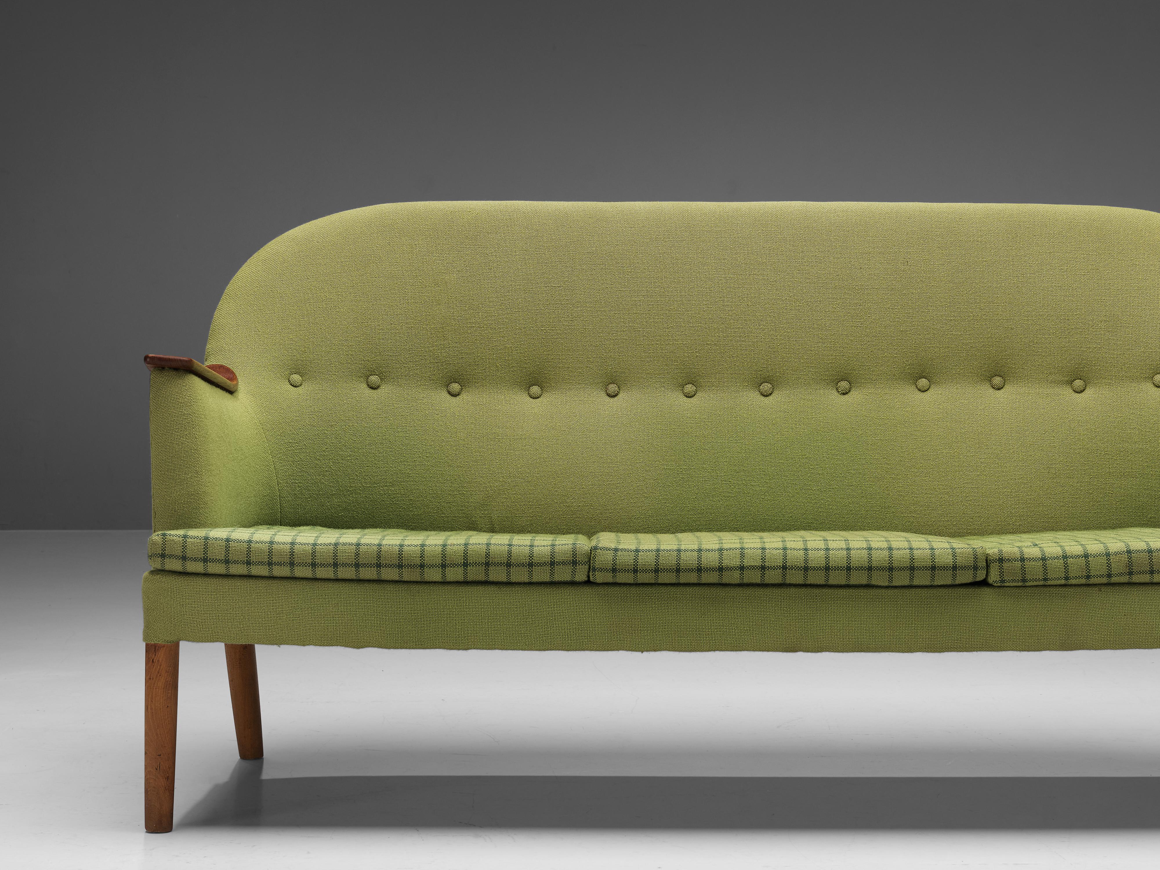 Scandinavian Sofa in Teak and Green Upholstery For Sale 1