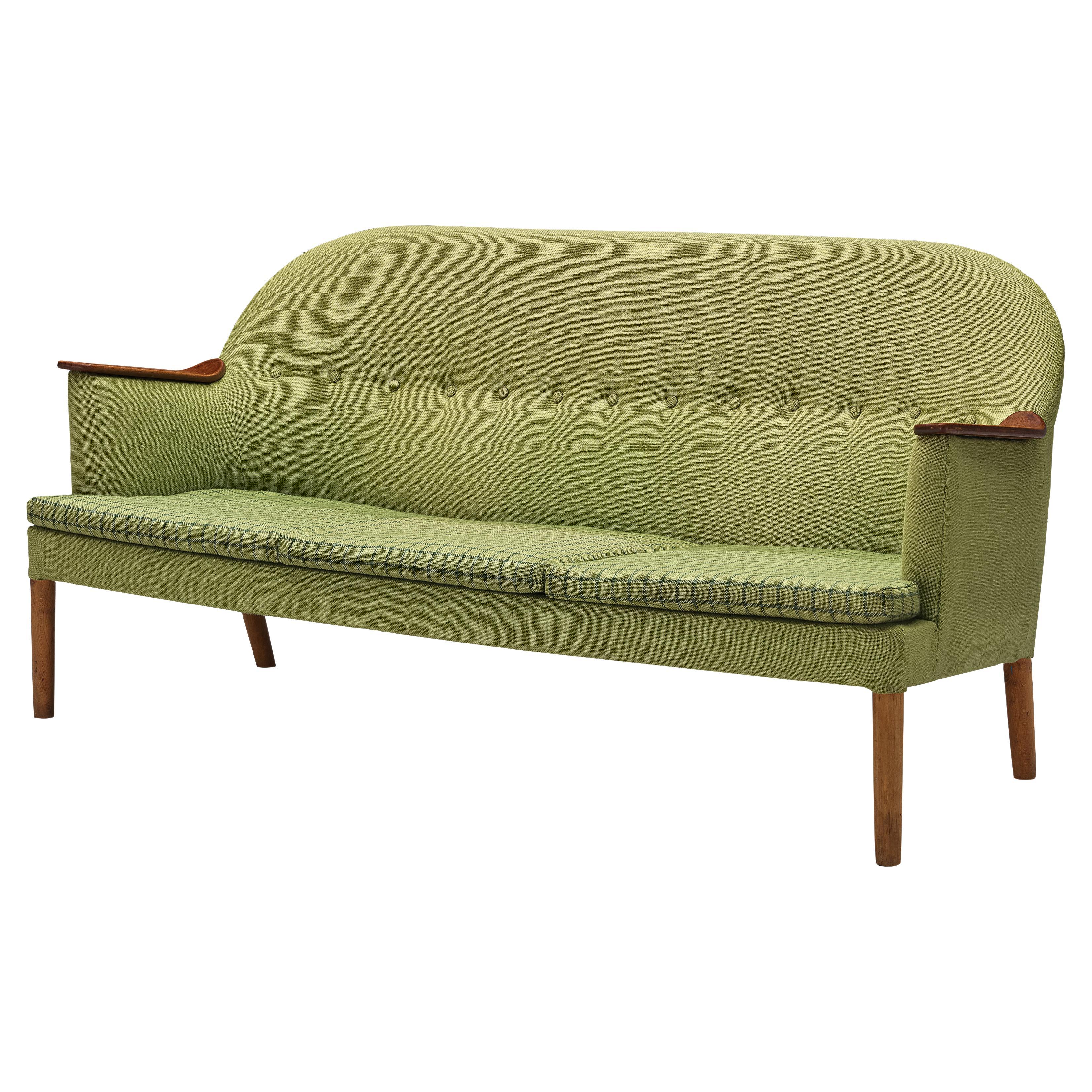 Scandinavian Sofa in Teak and Green Upholstery 