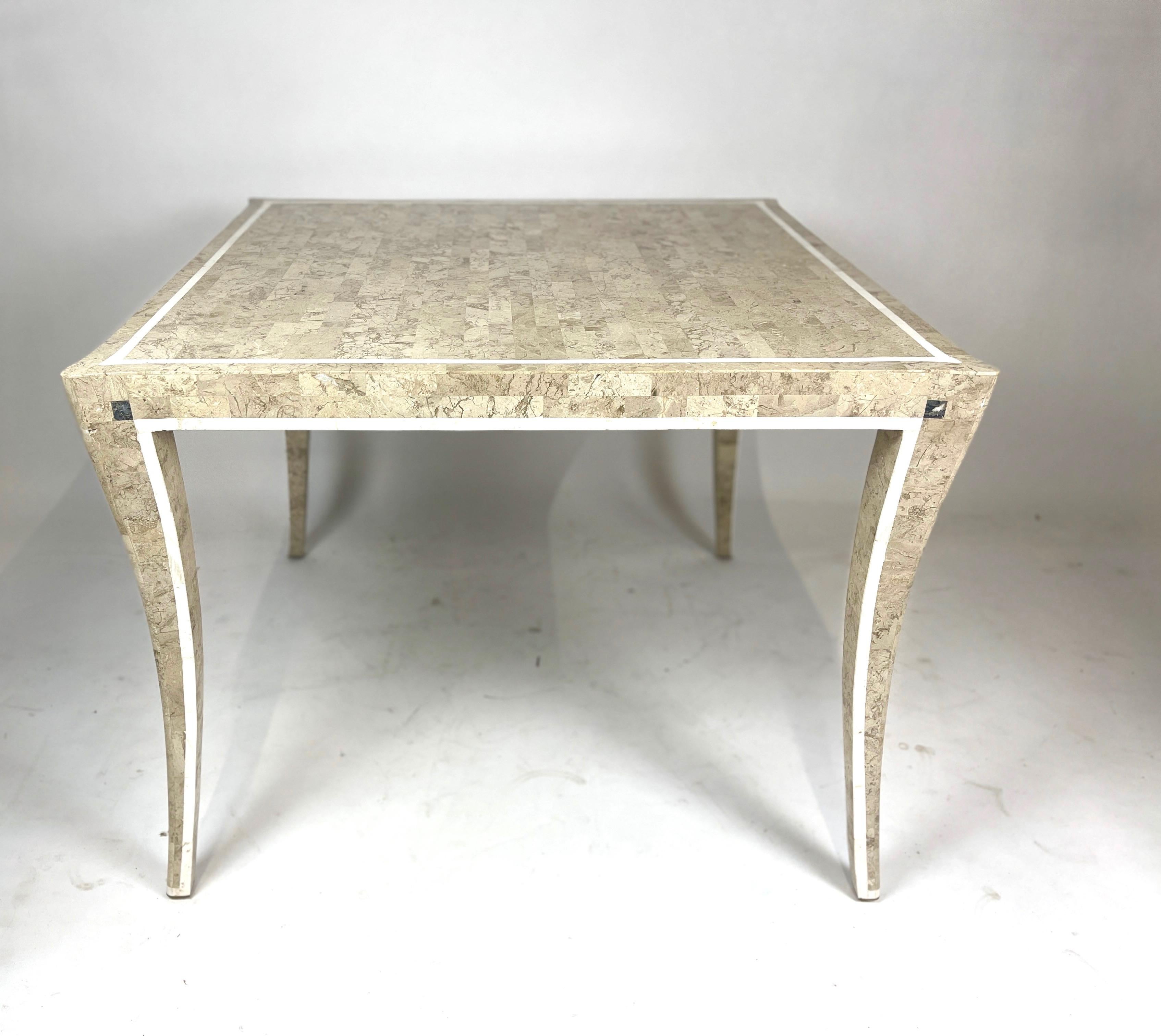 Elegant Sculptural Tessellated Stone Game Table Brass Detail by Maitland Smith For Sale 4