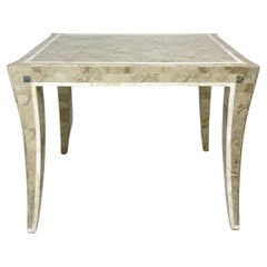 Elegant Sculptural Tessellated Stone Game Table Brass Detail by Maitland Smith