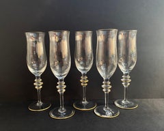 Elegant Set 5 Crystal Champagne Glasses by Gallo, Germany, 1980s