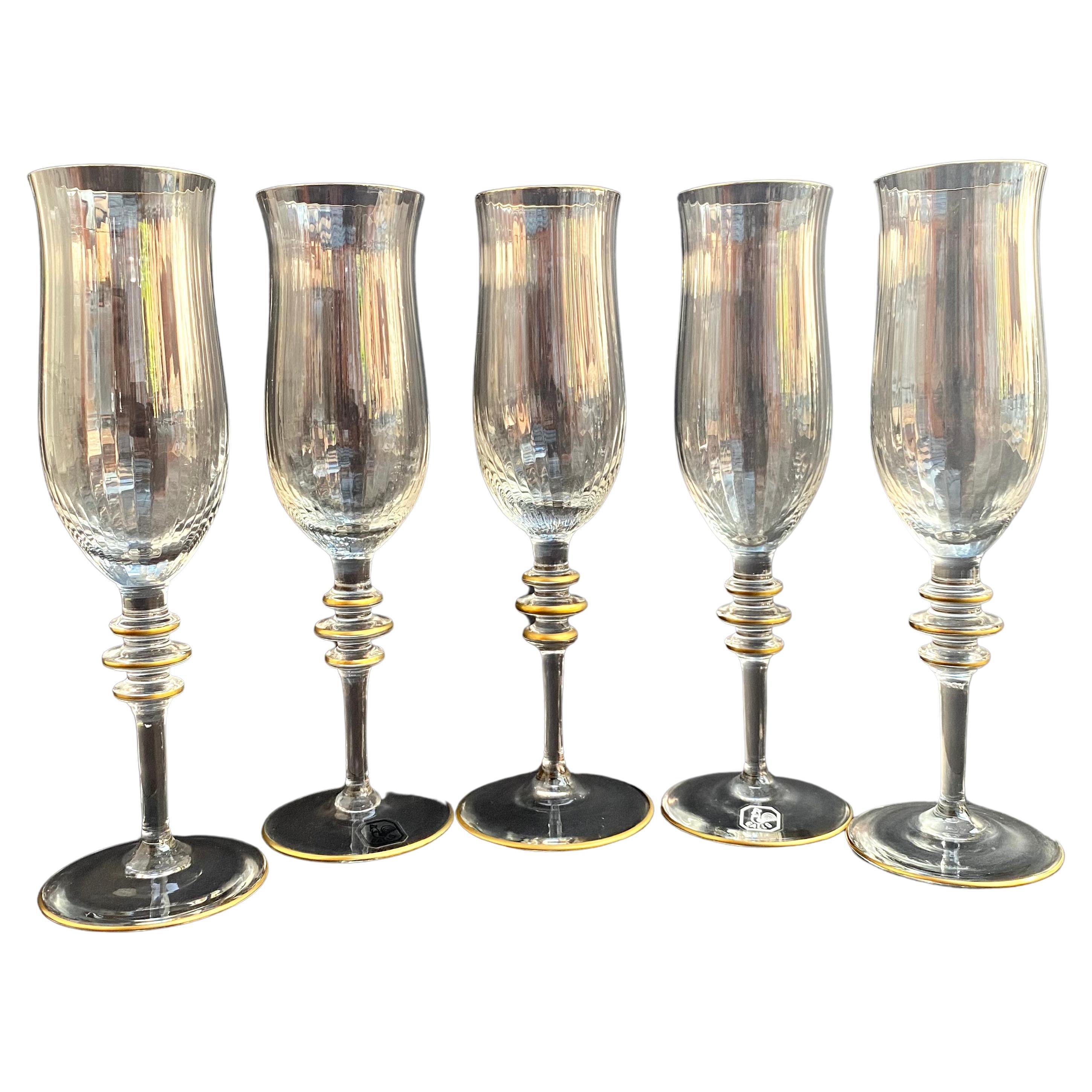 Elegante juego de 5 copas de cristal para champán de Gallo, Alemania, años 80