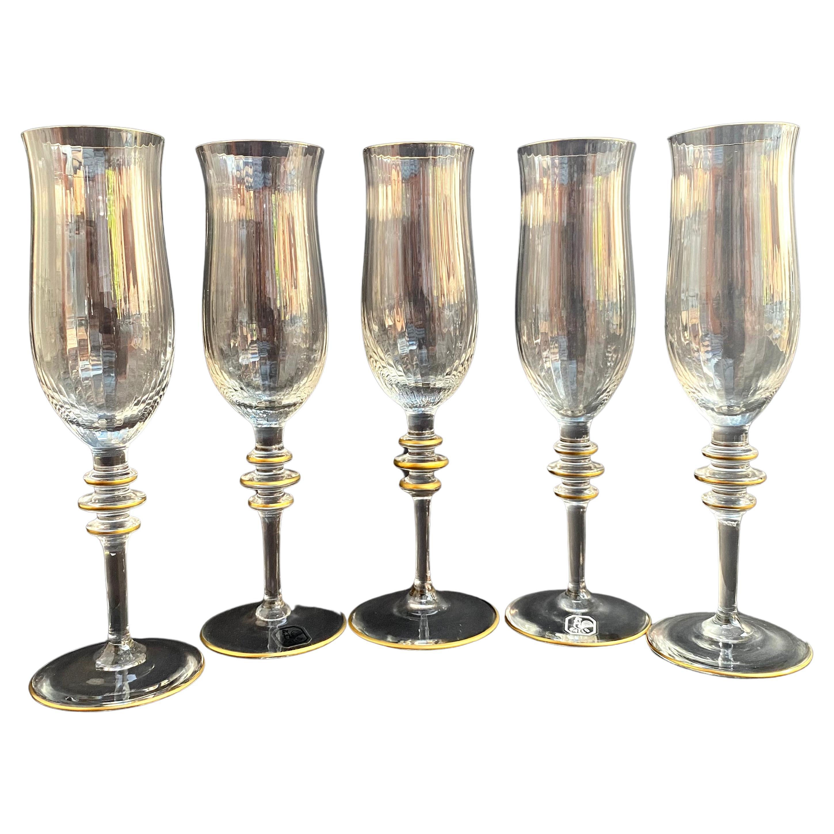 Elegant Set 5 Crystal Champagne Glasses by Gallo, Germany, 1980s For Sale