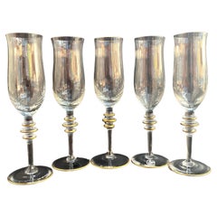 Elegant Set 5 Crystal Champagne Glasses by Gallo, Germany, 1980s