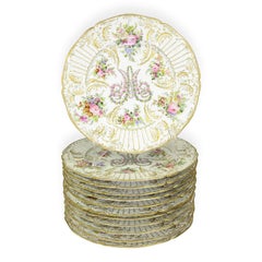 Elegant Set of 12 Antique Hand Painted Porcelain Serving Plates