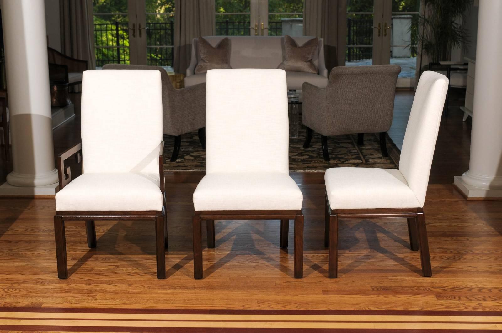 These magnificent dining chairs are shipped as professionally photographed and described in the listing narrative: Meticulously professionally restored and completely installation ready. This large set of rare seating examples is unique on the World