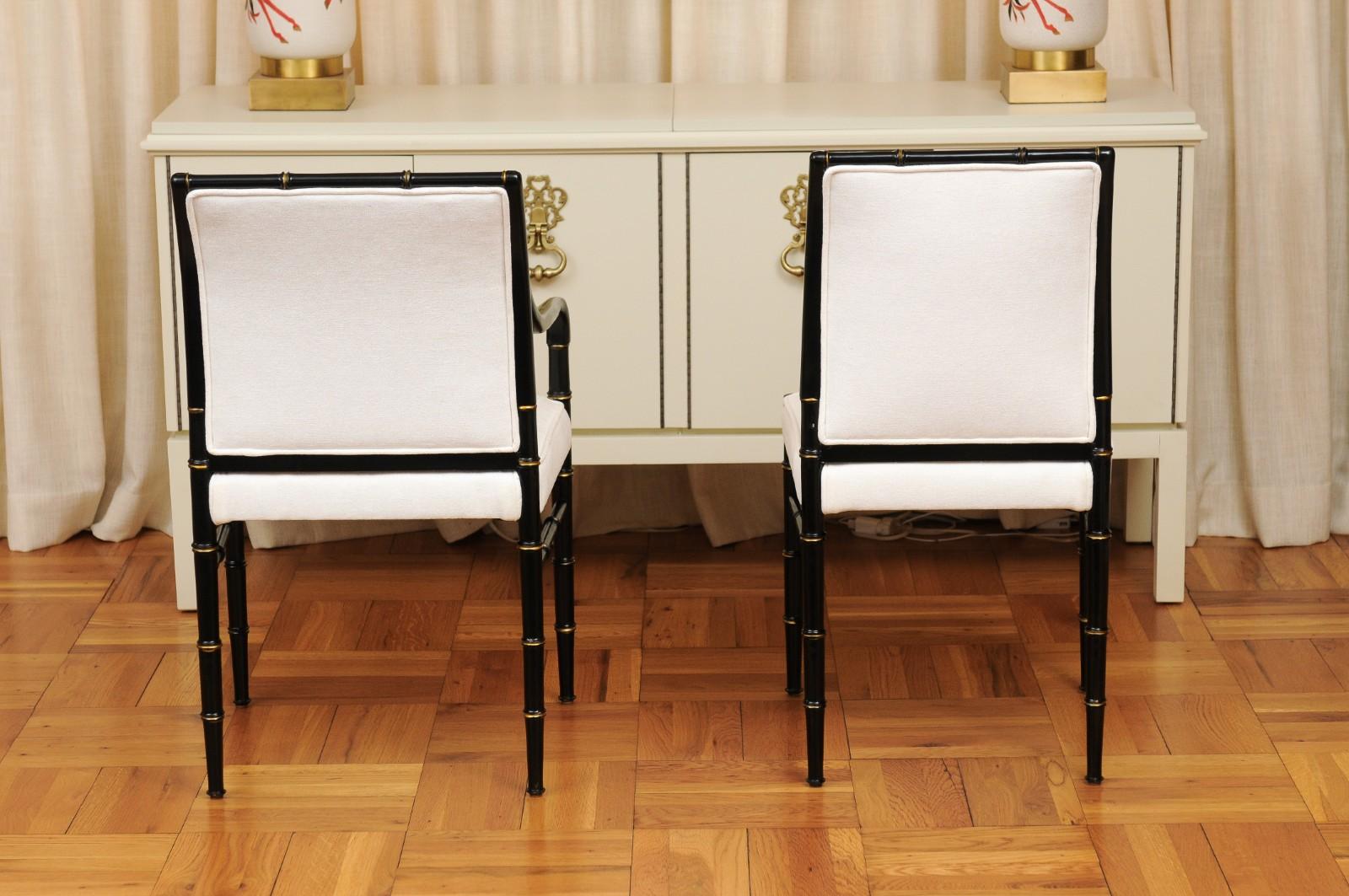Elegant Set of 12 Parzinger Style Faux Bamboo Dining Chairs in Black Lacquer For Sale 6