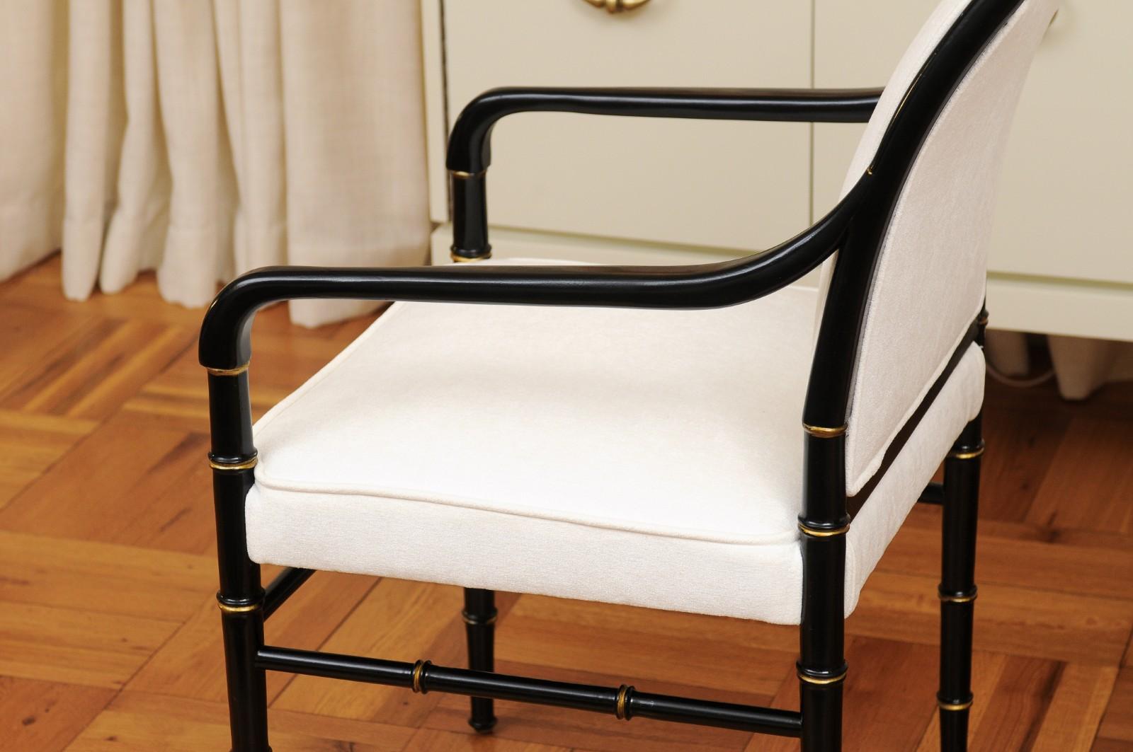 Elegant Set of 12 Parzinger Style Faux Bamboo Dining Chairs in Black Lacquer For Sale 8