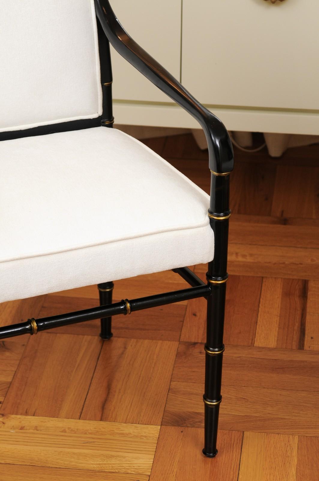 Mahogany Elegant Set of 12 Parzinger Style Faux Bamboo Dining Chairs in Black Lacquer For Sale