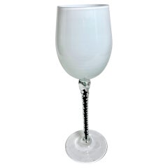 Elegant Set of 2 Murano Glass Stemware - White with Red and Black Bases