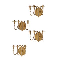 Elegant Set of 4  Polished Brass Sconces by Tommi Partzinger