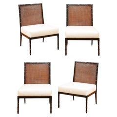 Elegant Set of 4 Restored Vintage Cane Loungers after Robsjohn-Gibbings