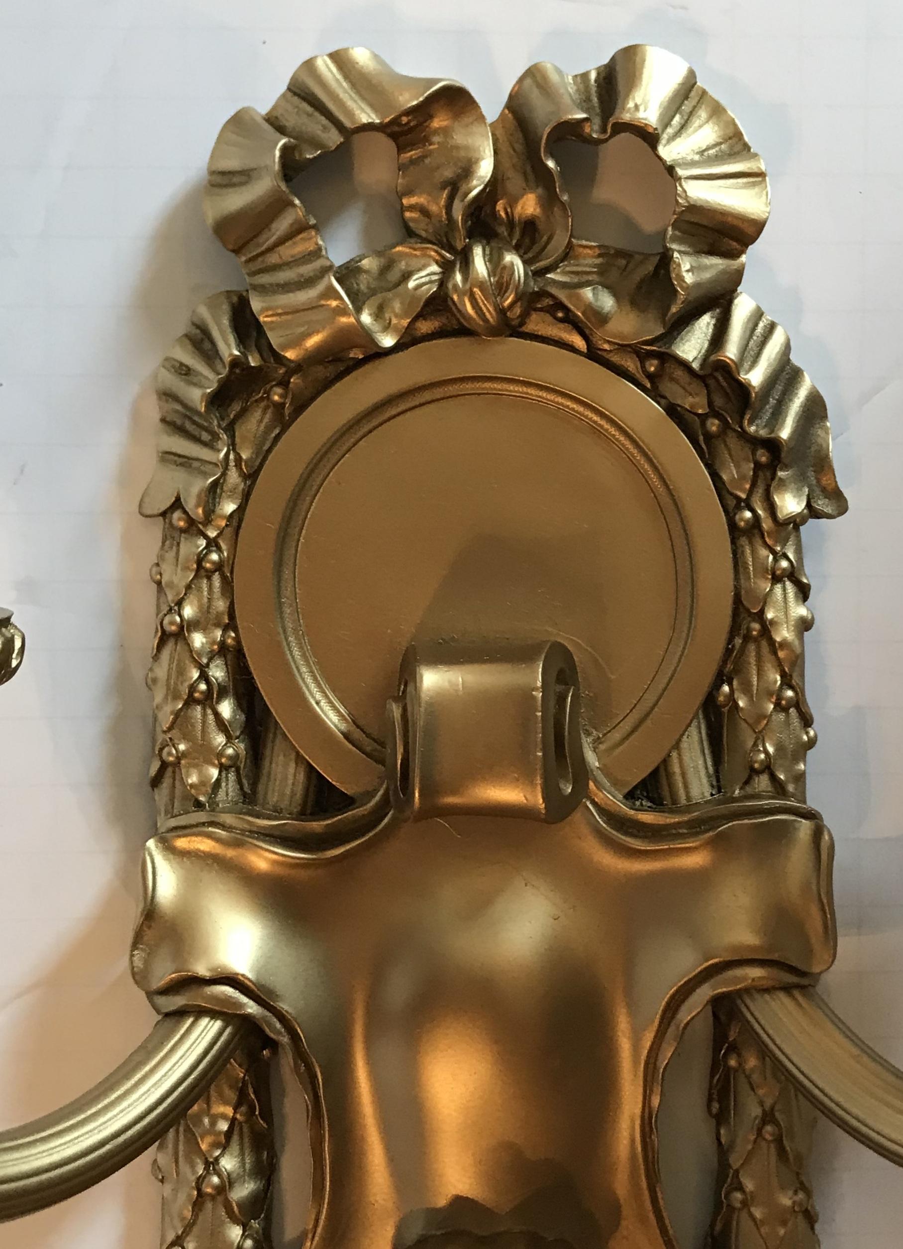Elegant Set of 5 E.F. Caldwell Gilt Bronze Two-Arm Neoclassical Bow-Top Sconces 1