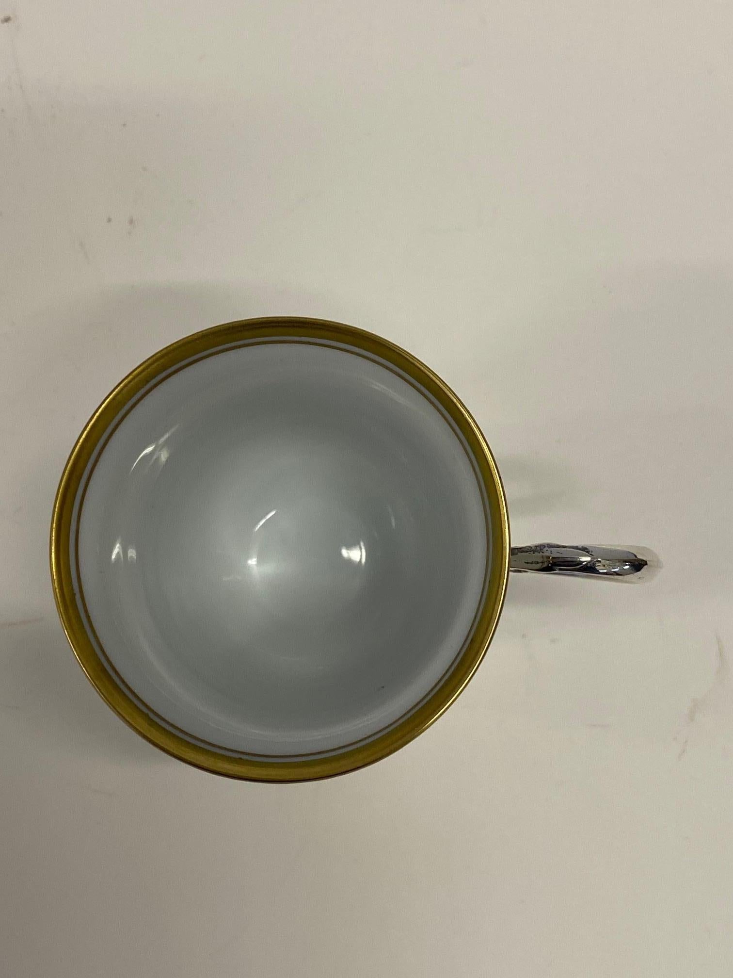 Sterling Silver Elegant Set of 6 Cartier Sterling and Porcelain Demitasse Cups and Saucers