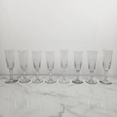 Elegant Set of 8 Antique French Hand-Blown Champagne Flutes, 1900