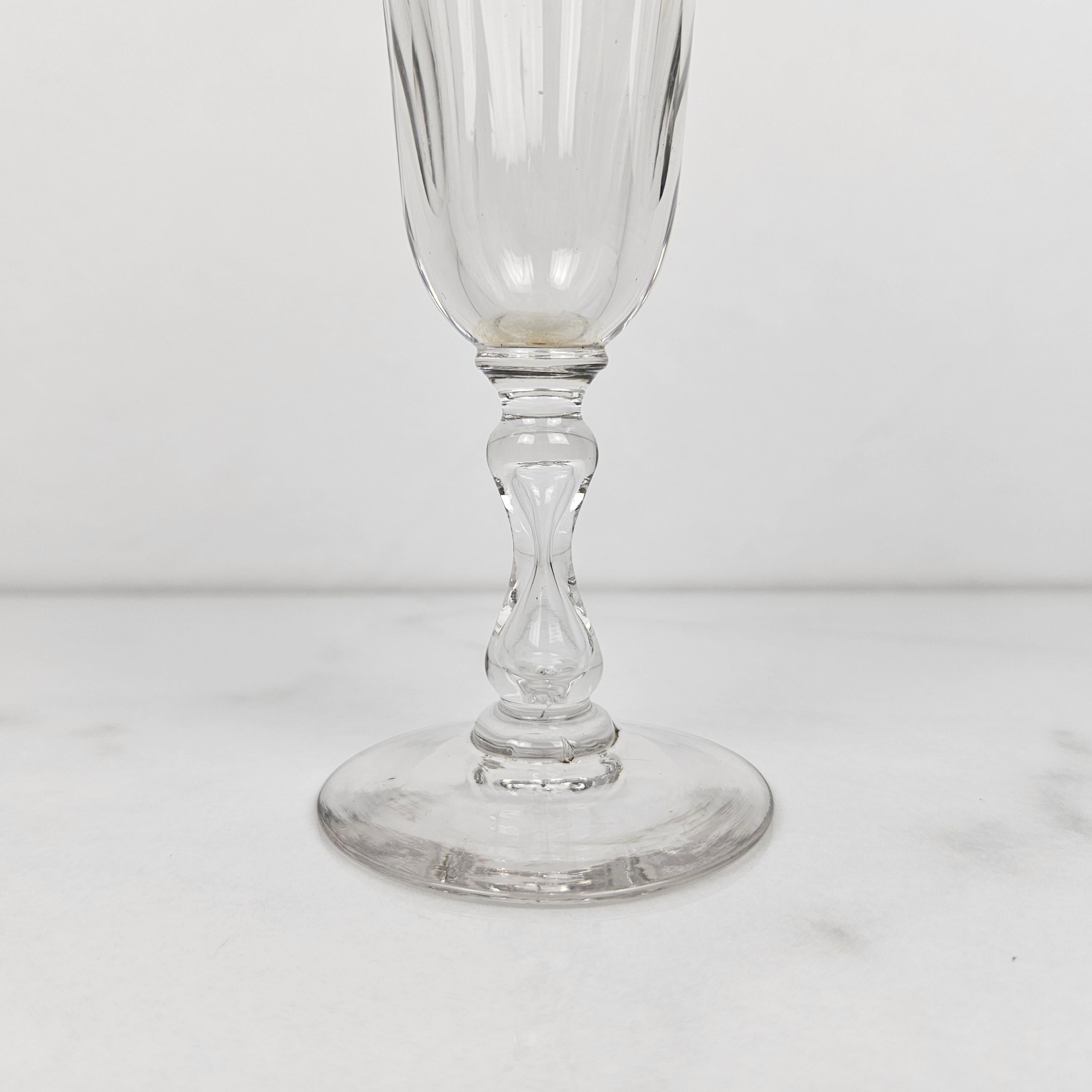 Glass Elegant Set of 8 Antique French Hand-Blown Champagne Flutes, 1900 For Sale
