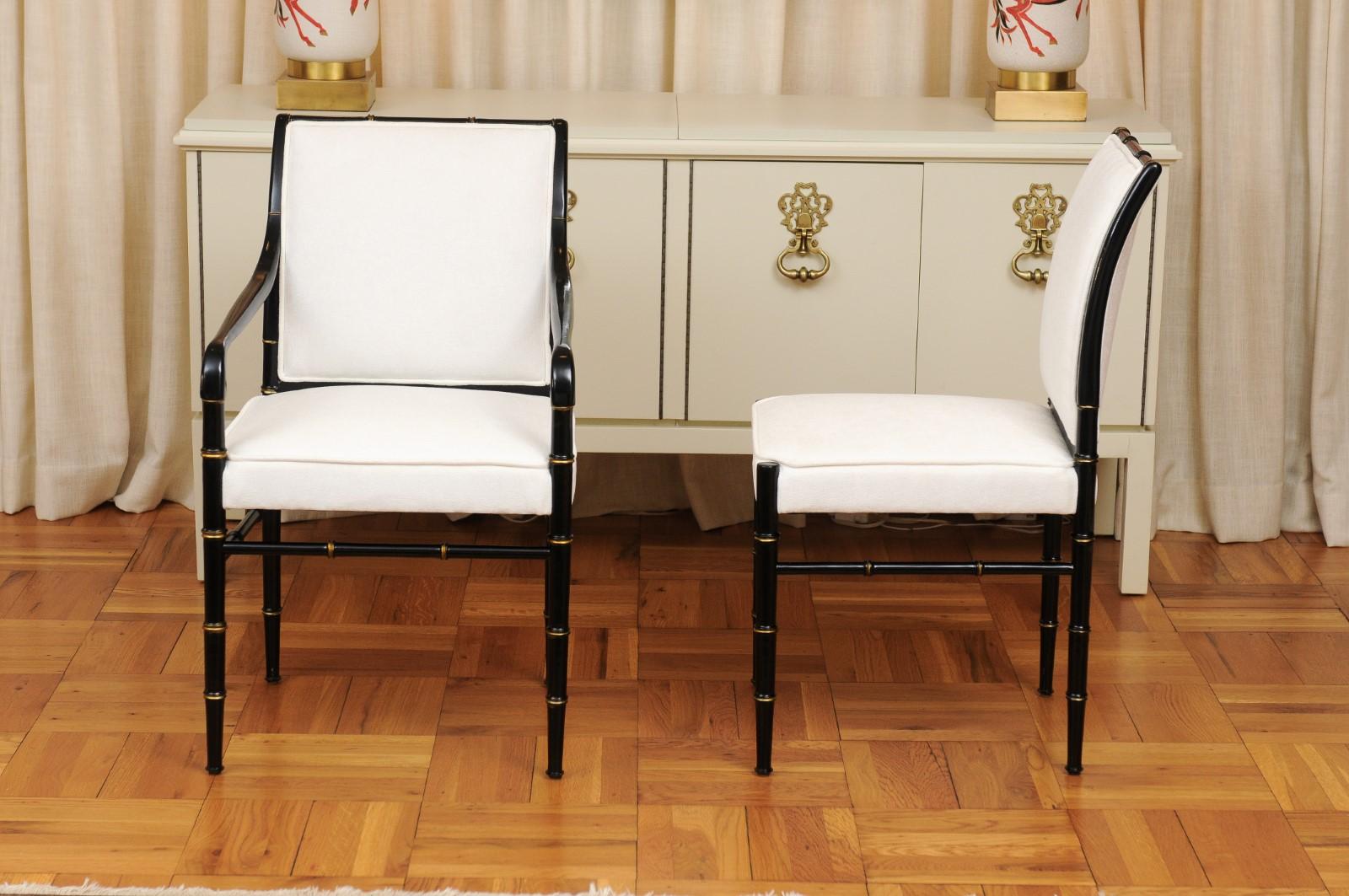 Set aus 8 Esszimmerstühlen mit hoher Rückenlehne aus Kunstbambus in schwarzem Lack im Angebot 5