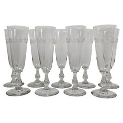 Elegant Set of 9 Antique French Hand-Blown Crystal Champagne Flutes