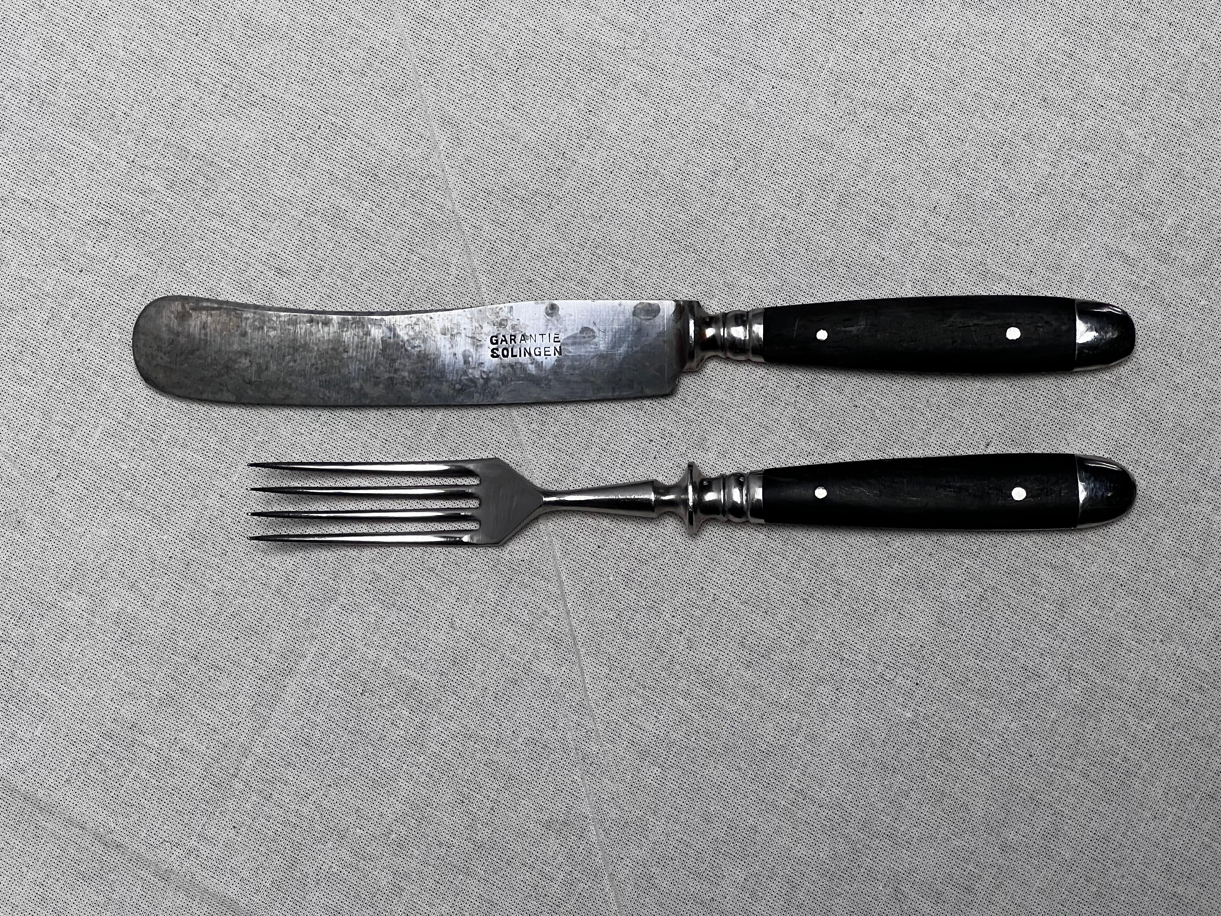 Art Deco Elegant set of classical 1930's cutlery for 12, Made of wood and iron. For Sale
