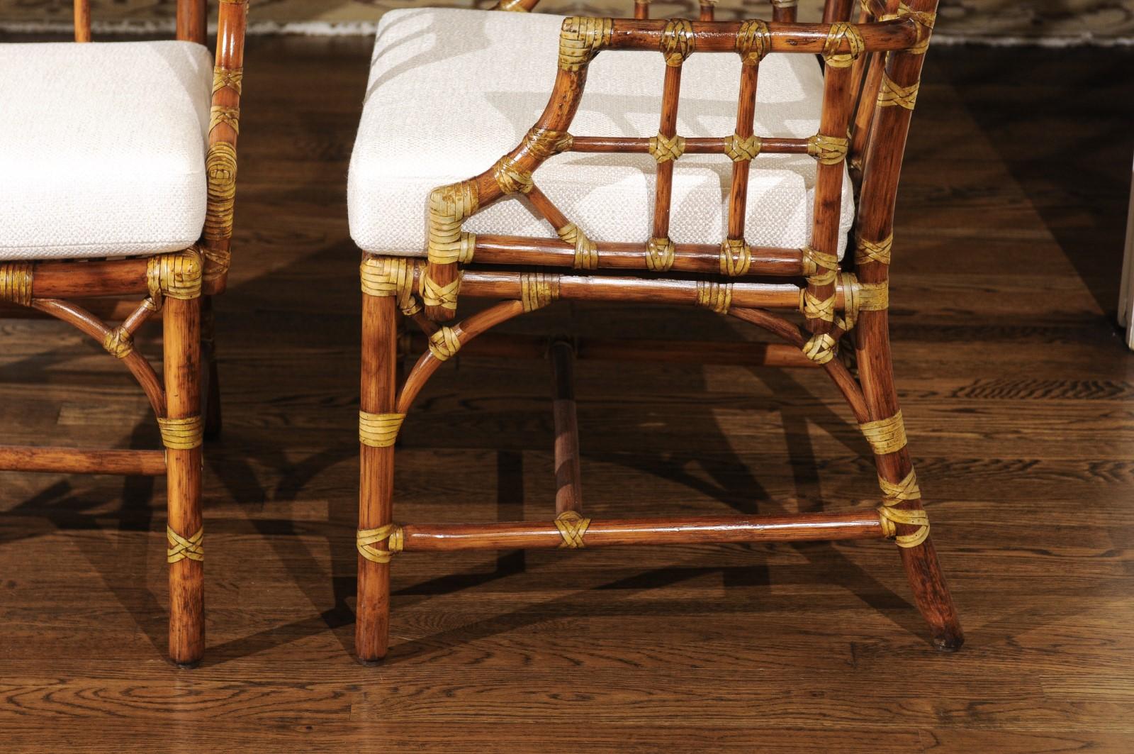 Elegant Set of Eight Cathedral Back Arm Dining Chairs by McGuire, circa 1970 3