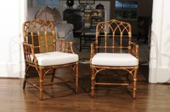 Elegant Set of Eight Cathedral Back Arm Dining Chairs by McGuire, circa 1970