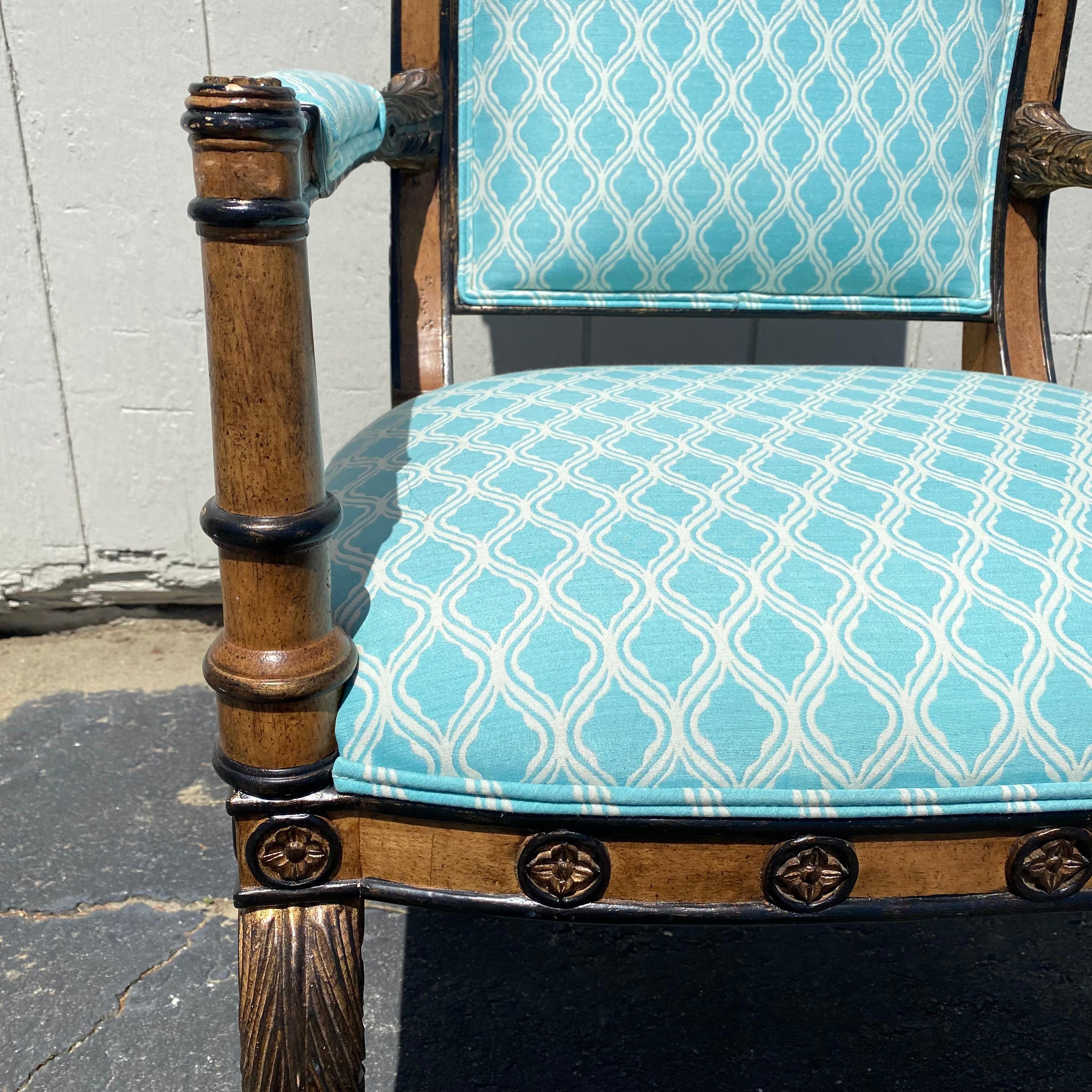 Elegant Set of Eight Ebonized and Burlwood French Empire Style Dining Chairs  8