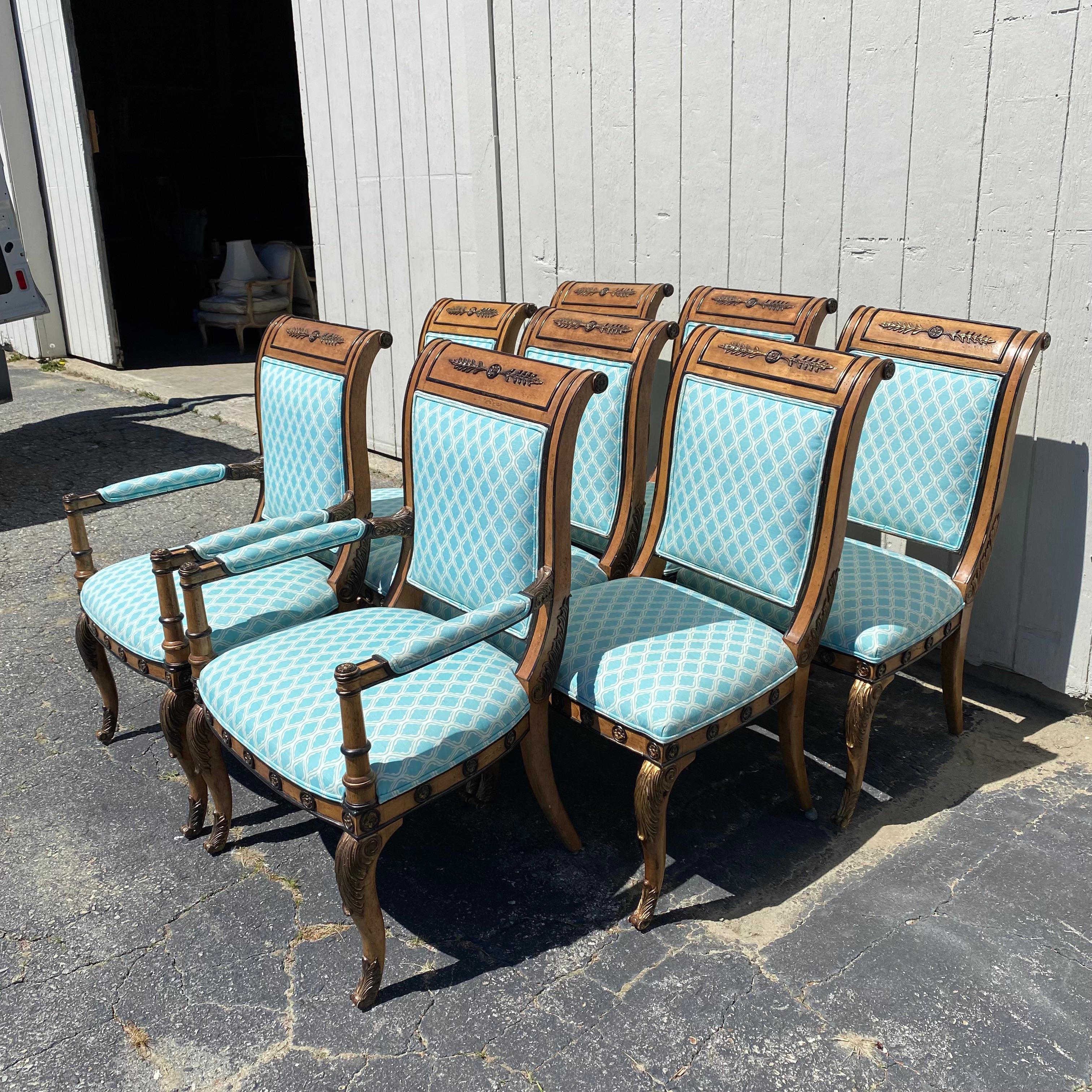 Elegant Set of Eight Ebonized and Burlwood French Empire Style Dining Chairs  In Good Condition In Hopewell, NJ
