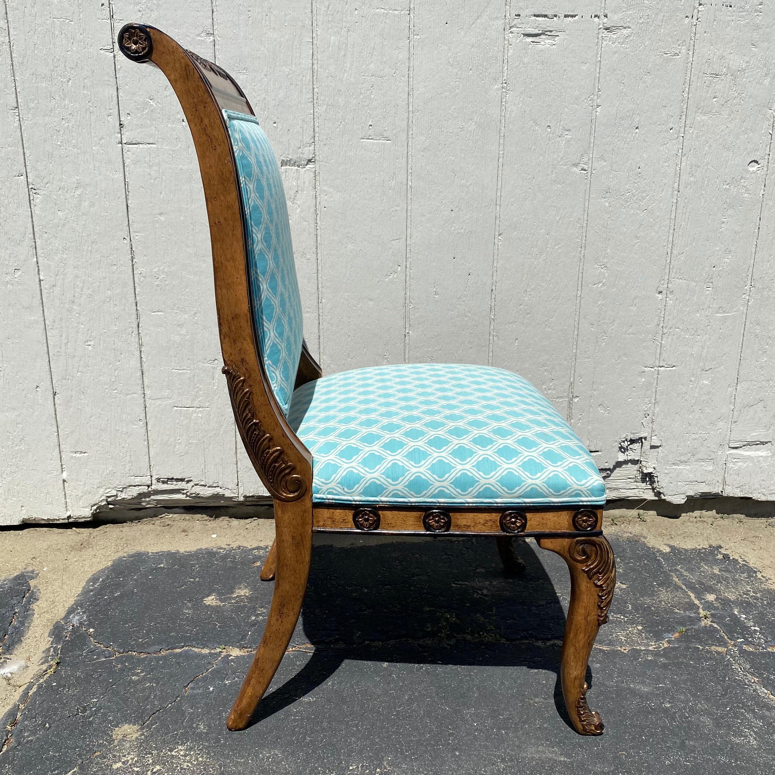 Elegant Set of Eight Ebonized and Burlwood French Empire Style Dining Chairs  3