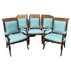 Elegant Set of Eight Ebonized and Burlwood French Empire Style Dining Chairs 1