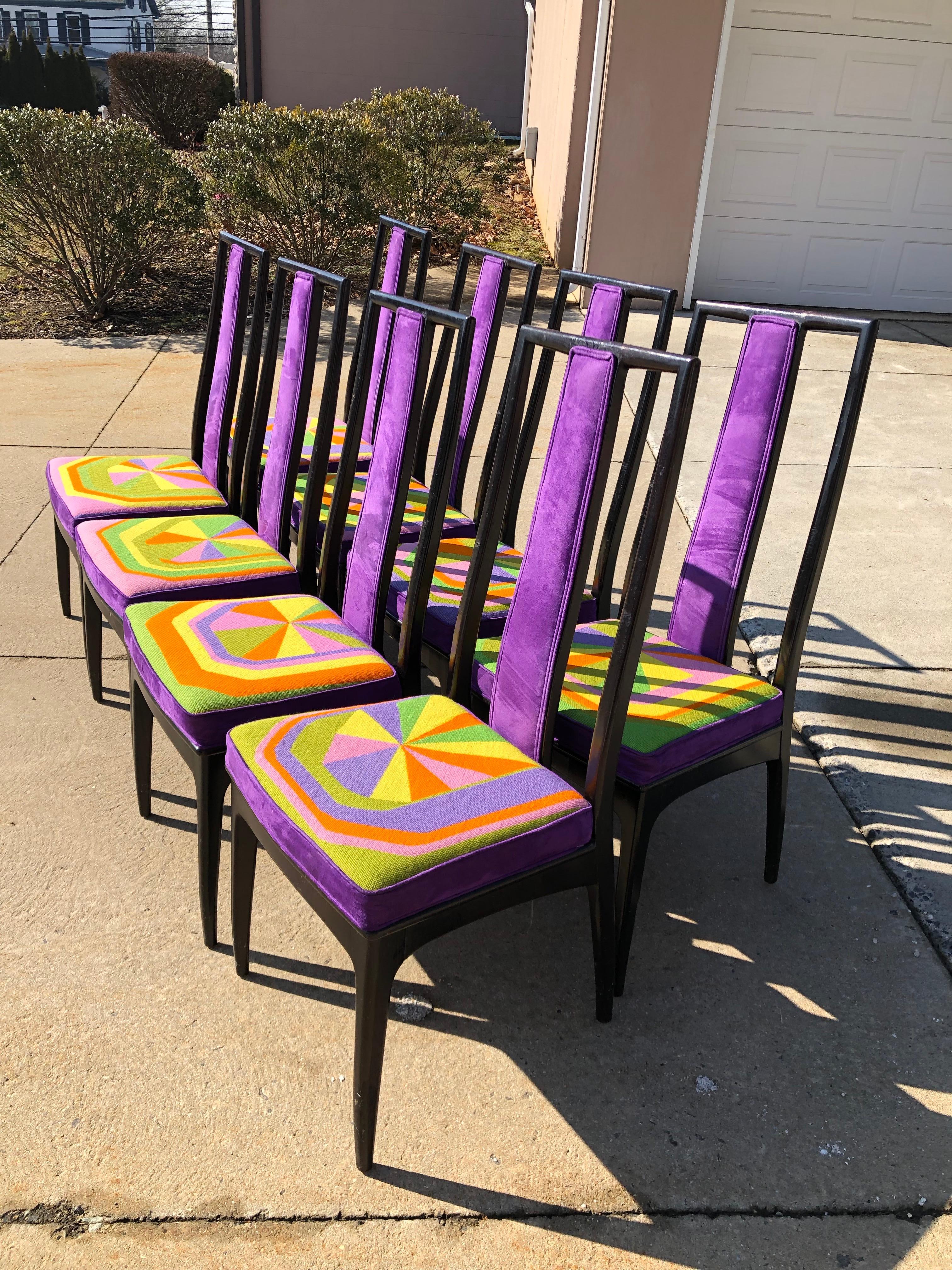 American Elegant Set of Eight Ebony Pop Art Dining Chairs by John Stuart