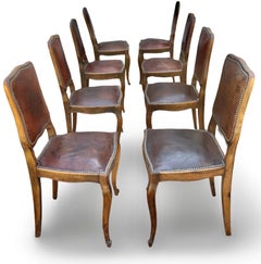 Elegant Set of Eight French Louis XV Antique Dining Chairs from the Late 1800s