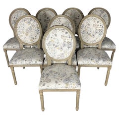 Elegant Set of Eight Louis XVI Style Oval Cameo Back Dining Chairs