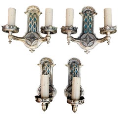 Elegant Set of Four 1920s Silver Plated Sconces