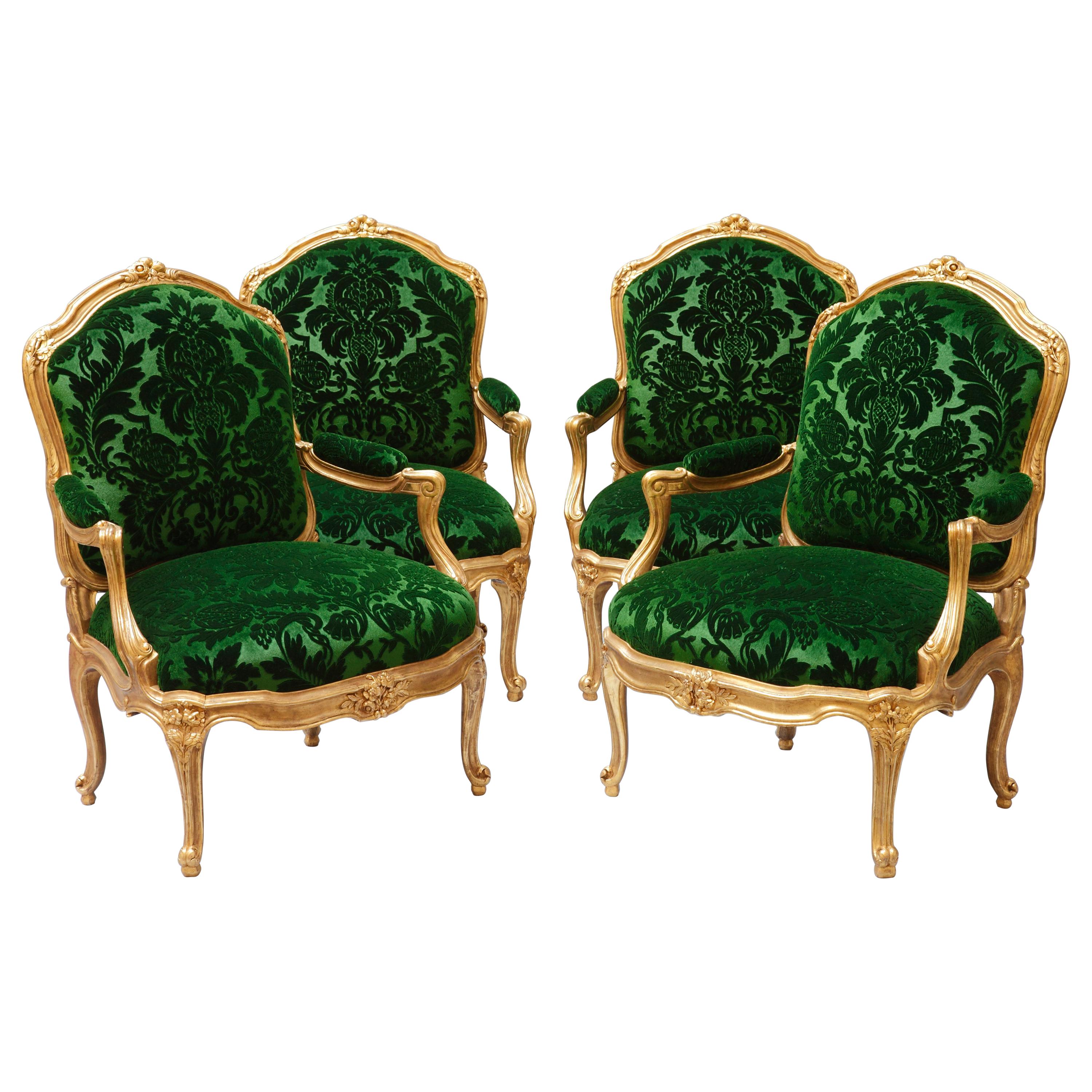 Set aus vier Sesseln im Régence-Stil „à chassis“ nach M.Gourdin, Frankreich, um 1880 im Angebot