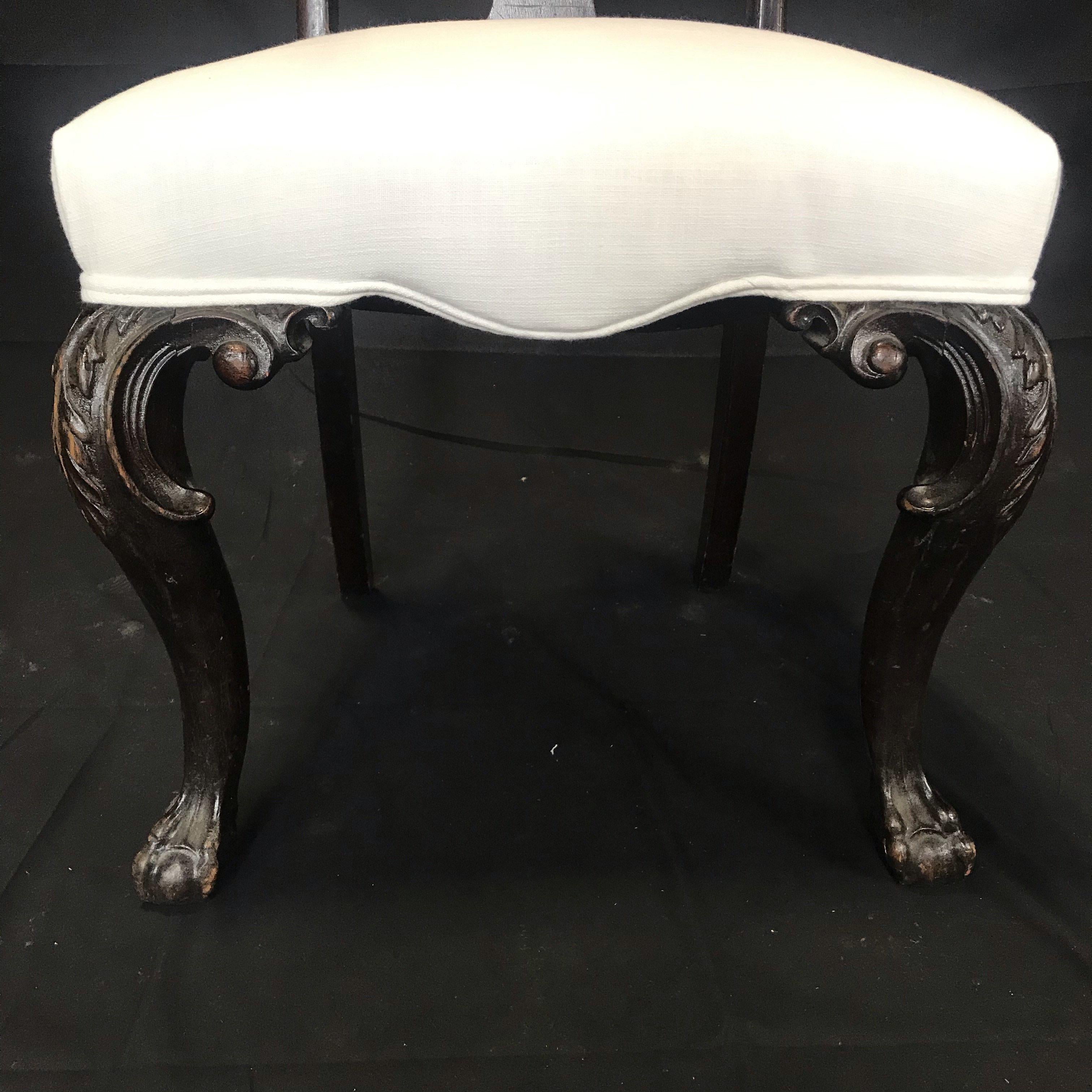 Upholstery Elegant Set of Four Carved 19th Century English Chippendale Style Dining Chairs For Sale