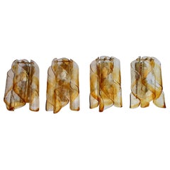 Elegant Set of Four Hands Blown Murano Glass Sconces Design by Mazzega