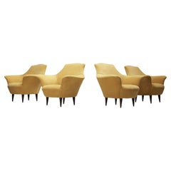 Retro Elegant Set of Four Lounge Chairs in Yellow Velvet and Ash