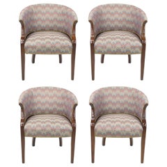 Elegant Set of Four Mahogany & Flame Stitch Game Table Chairs by Hancock & Moore