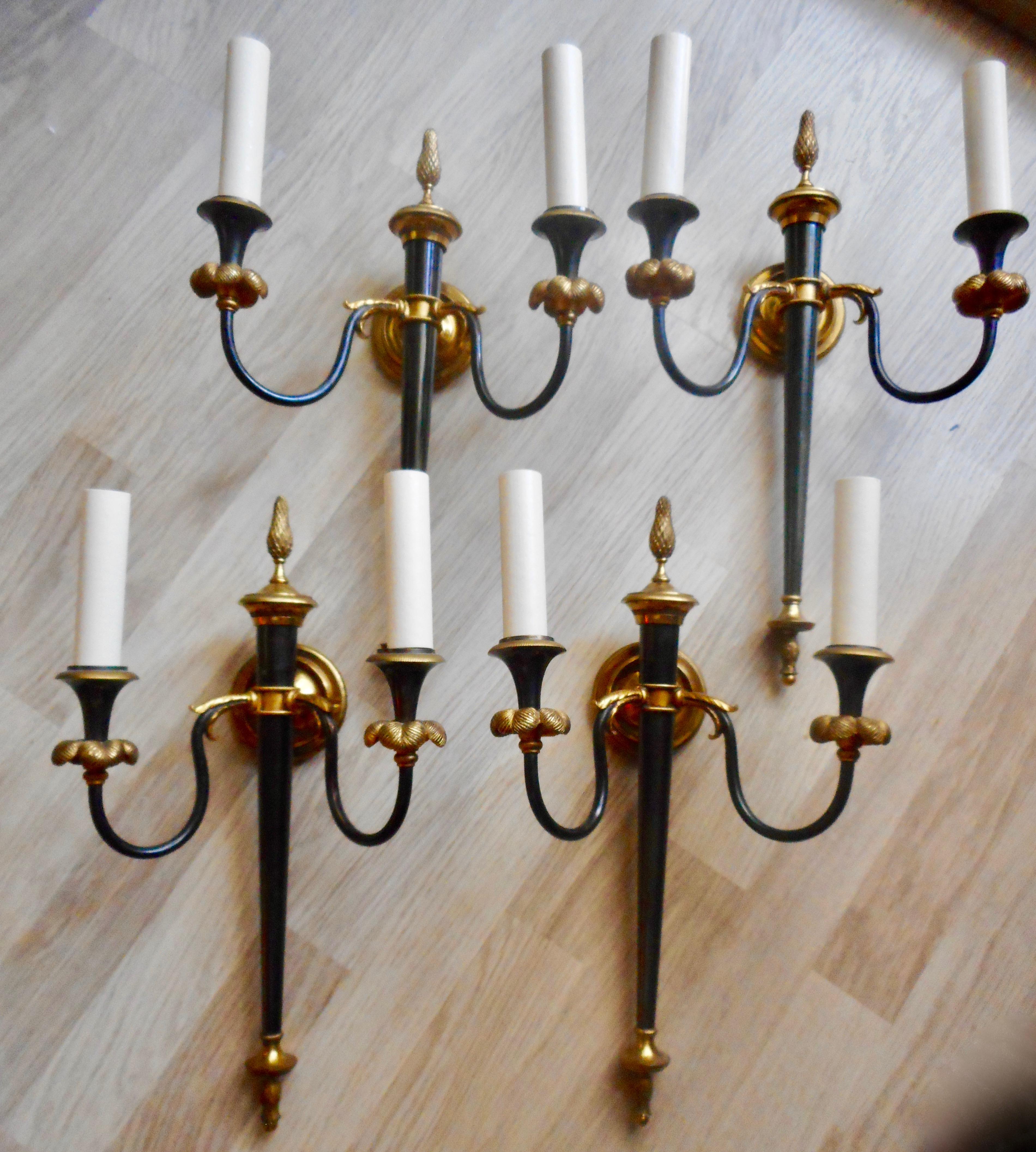 Elegant Set of Four Neoclassical Wall Sconces by Maison Jansen, France 1
