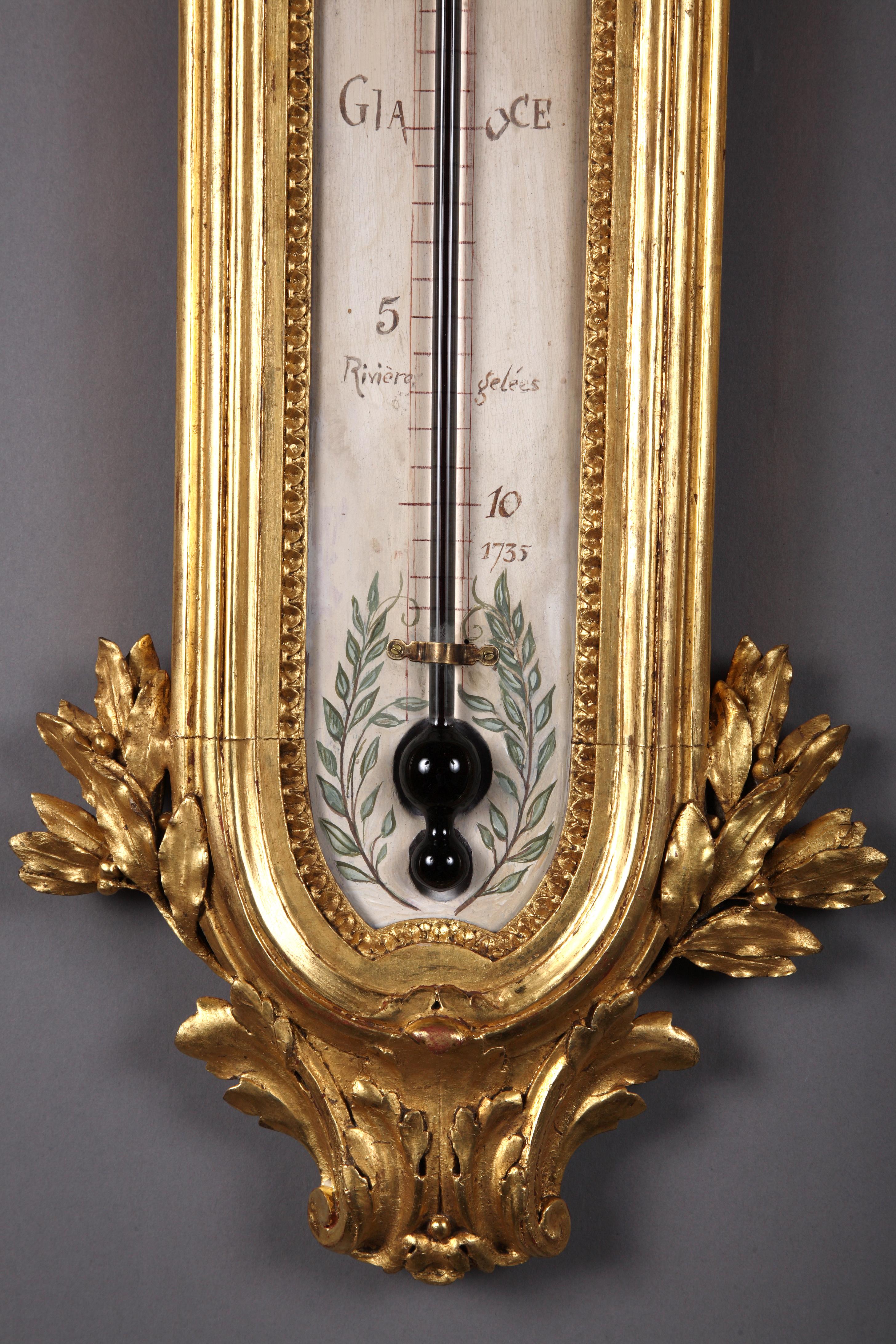 Thermometer aus vergoldetem Holz und Ewiger Kalender, F.Linke zugeschrieben, Frankreich, um 1880 (Französisch) im Angebot