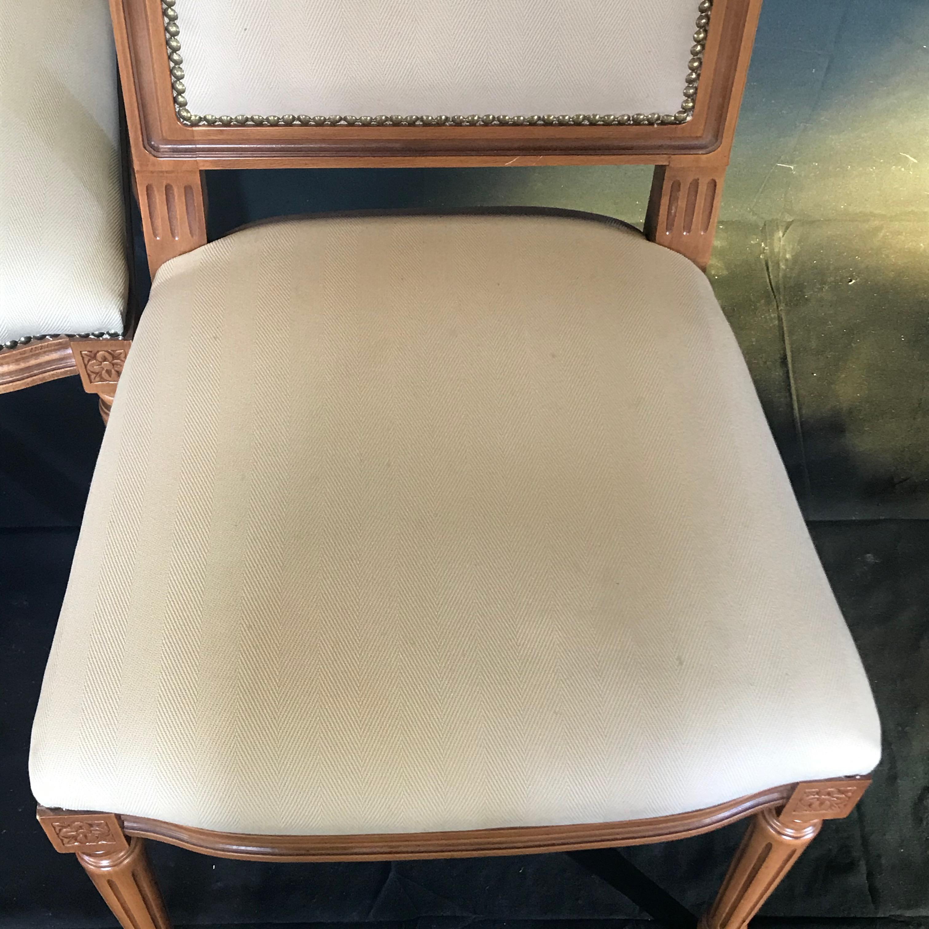 Elegant Set of Louis XVI Style Walnut and Upholstered Dining Chairs 5
