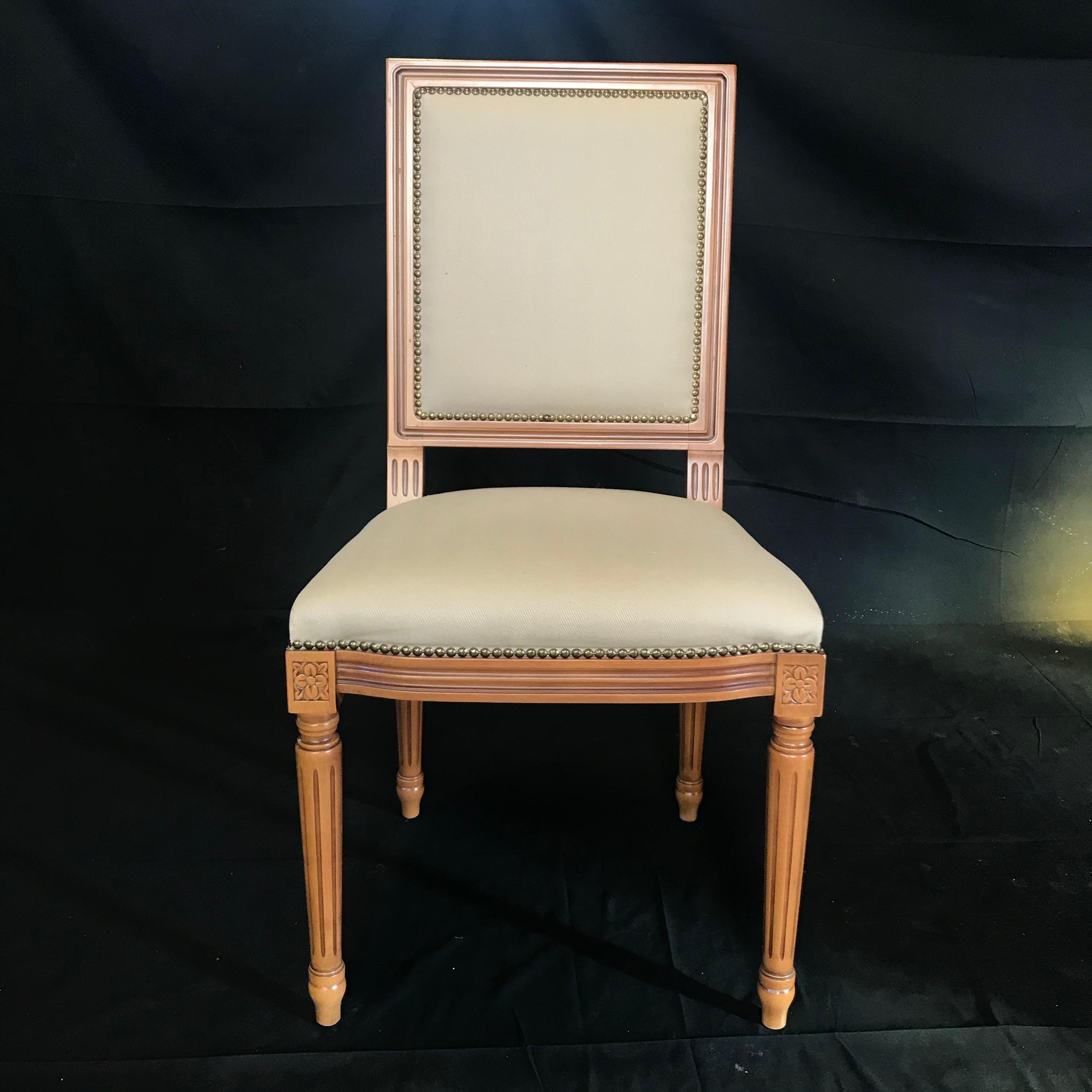 Elegant Set of Louis XVI Style Walnut and Upholstered Dining Chairs 1